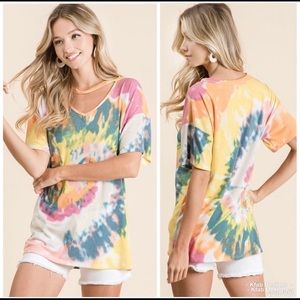 KFab Designs Multicolor Tie-Dye V-Neck Short Sleeve Top